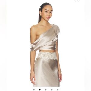 Anaya Top in Oyster Arcina Ori. UNWORN. Satin One-Shoulder Crop Top in Oyster